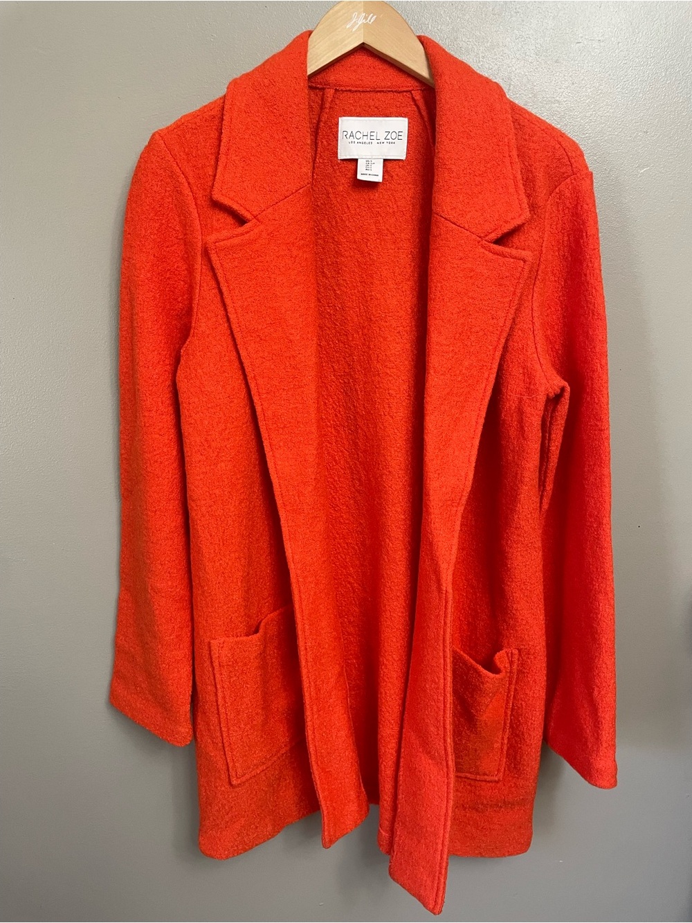 Rachel Zoe Wool Blend Orange Open Front Jacket Size small